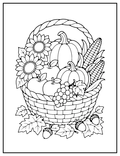 Harvest Basket of Apples coloring page – printable line art