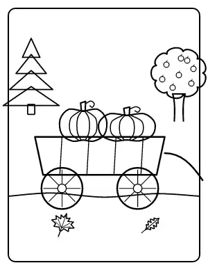 Harvest Wagon with Pumpkins coloring page – printable line art