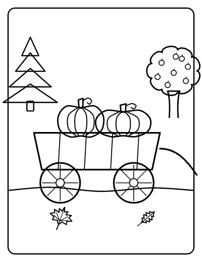 Harvest Wagon with Pumpkins coloring page – printable line art