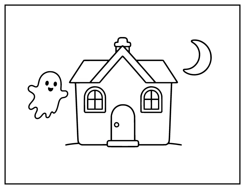 Simple Haunted House coloring page – printable black and white line art
