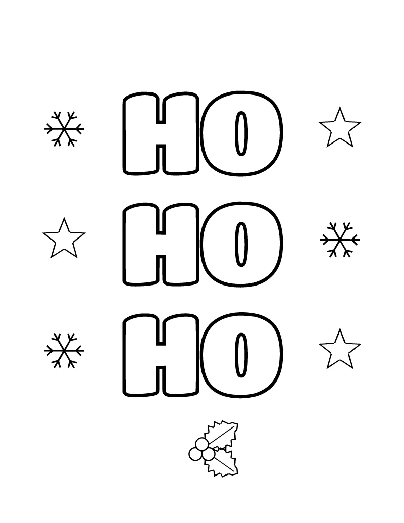 Ho Ho Ho Christmas Coloring Page coloring page – printable black and white line art