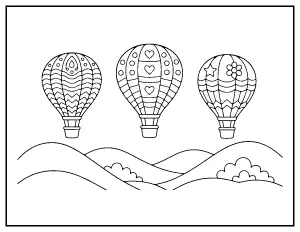 Hot Air Balloons coloring page – printable line art