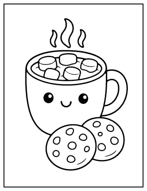 Hot Cocoa and Cookies coloring page – printable line art