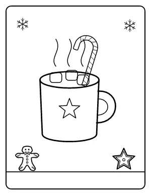Hot Cocoa with Candy Cane coloring page – printable line art