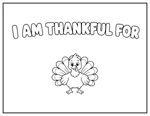 I Am Thankful For Turkey Page coloring page – printable line art