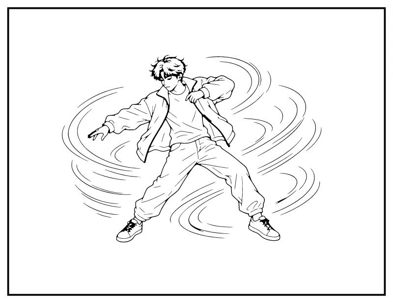 Boy Idol Dance Pose coloring page – printable black and white line art