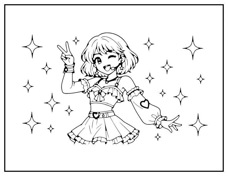 K-Pop Idol Girl with Microphone Coloring Page | Colorabble