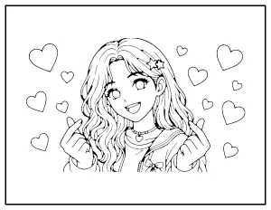 Idol Making Finger Hearts coloring page – printable line art