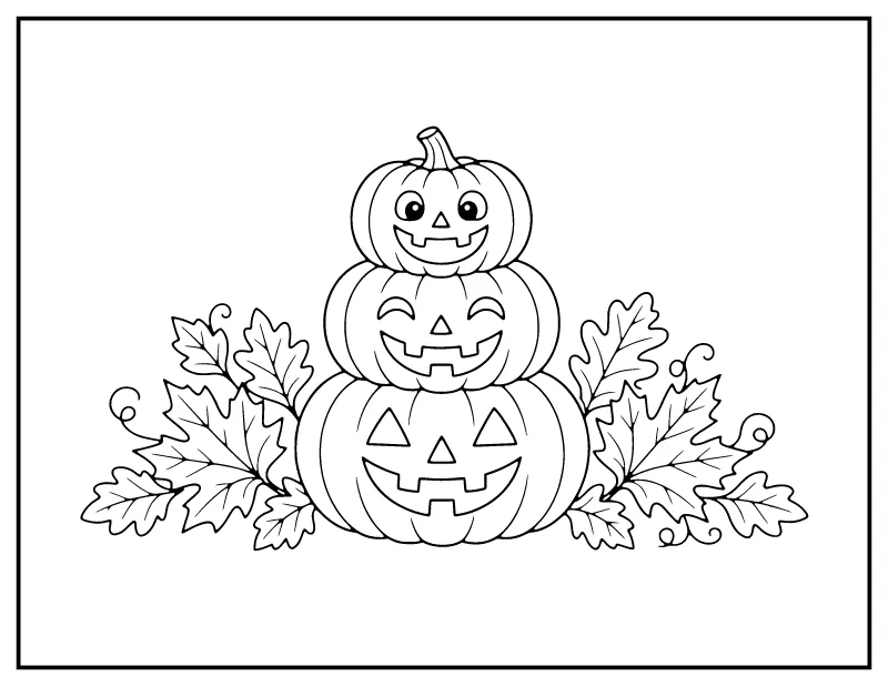 Jack-o-Lantern Stack coloring page – printable black and white line art