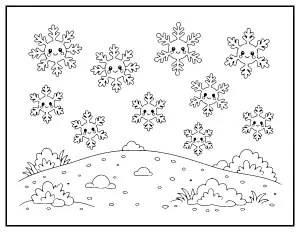 Kawaii Snowflakes coloring page – printable line art