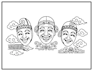Korean Folk Masks coloring page – printable line art