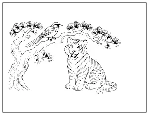 Korean Tiger and Magpie coloring page – printable line art