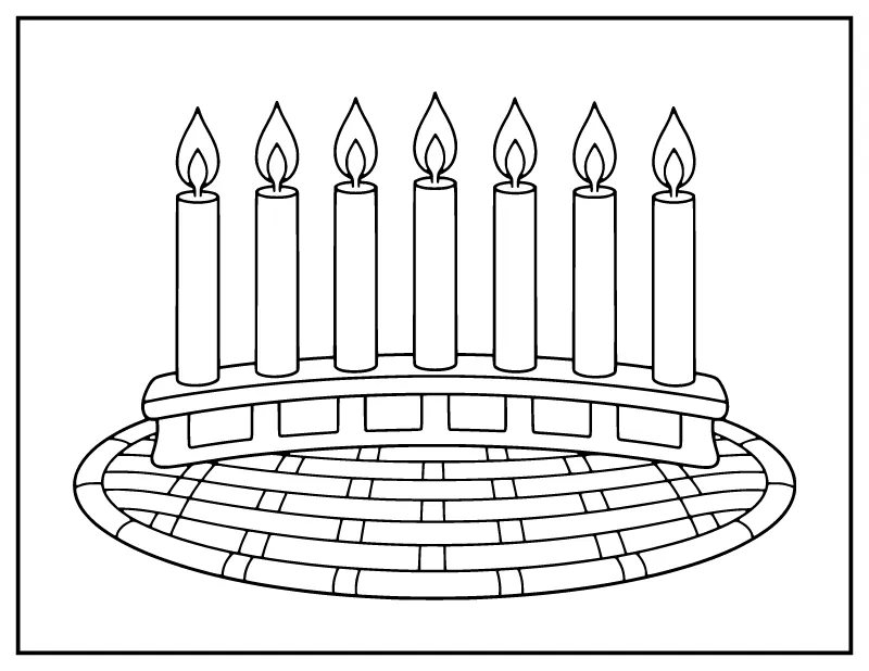 Easy Kwanzaa Kinara coloring page – printable black and white line art