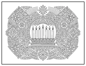 Kwanzaa Kinara Pattern coloring page – printable line art
