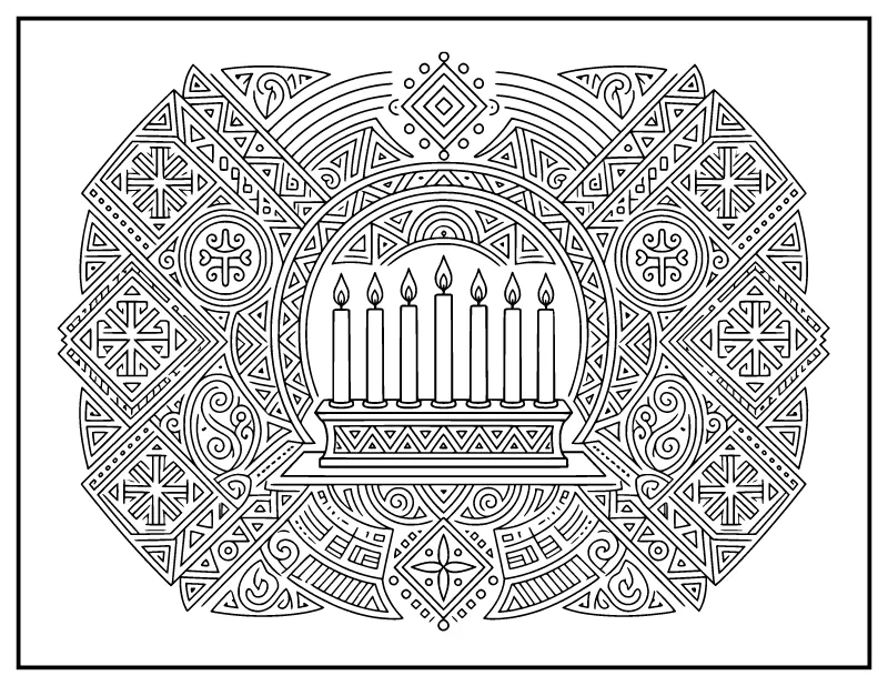 Kwanzaa Kinara Pattern coloring page – printable black and white line art