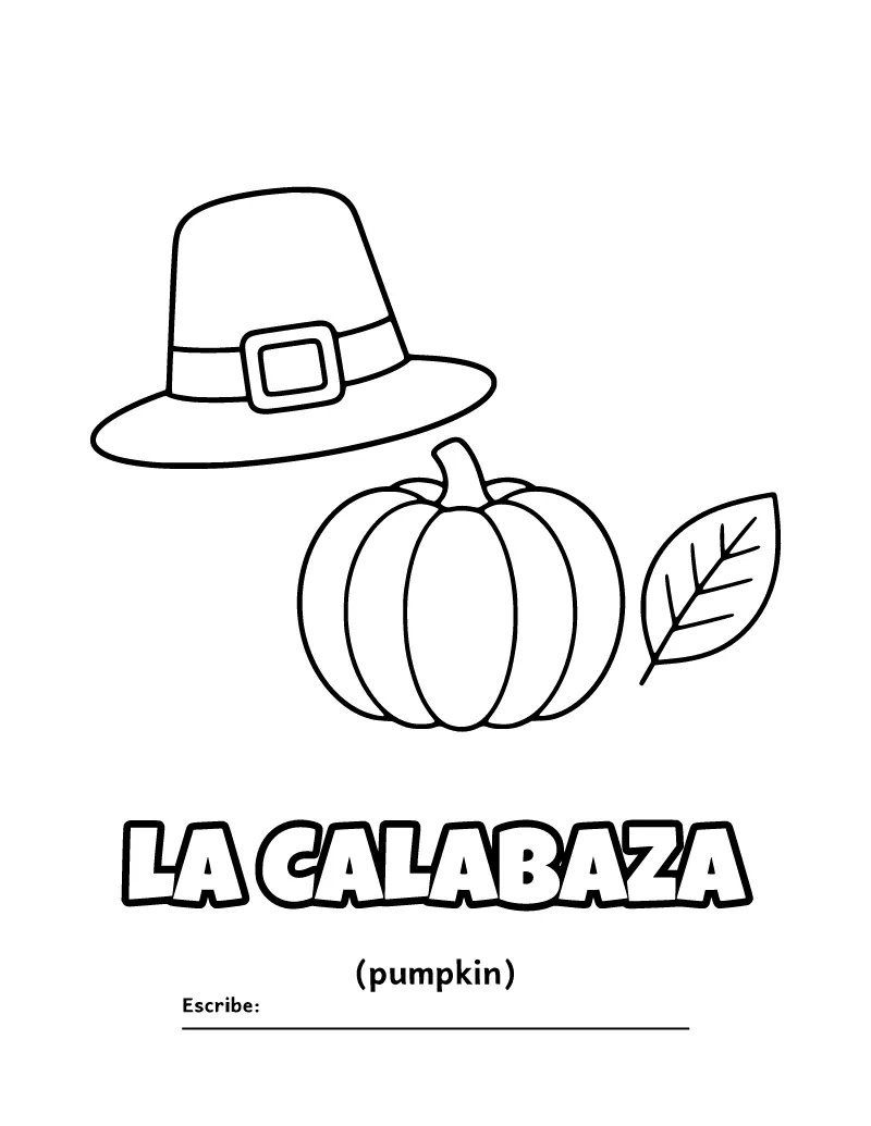 La Calabaza (Pumpkin) Spanish Coloring Page coloring page – printable black and white line art