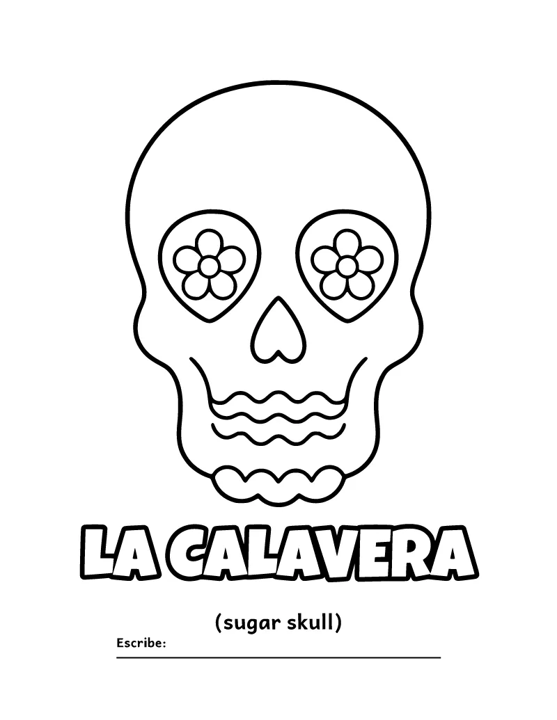 La Calavera para Colorear (Sugar Skull) coloring page – printable black and white line art
