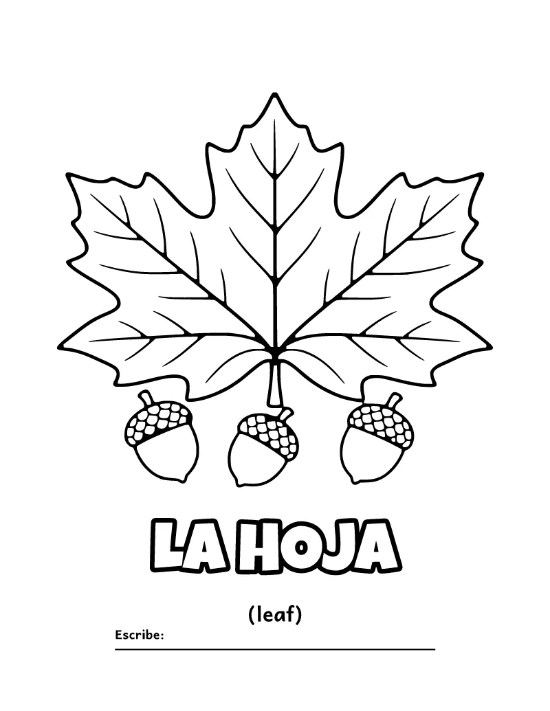 La Hoja (Leaf) Spanish Coloring Page coloring page – printable black and white line art