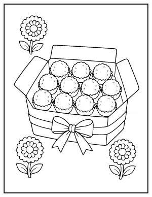 Box of Ladoos with a Bow coloring page – printable line art