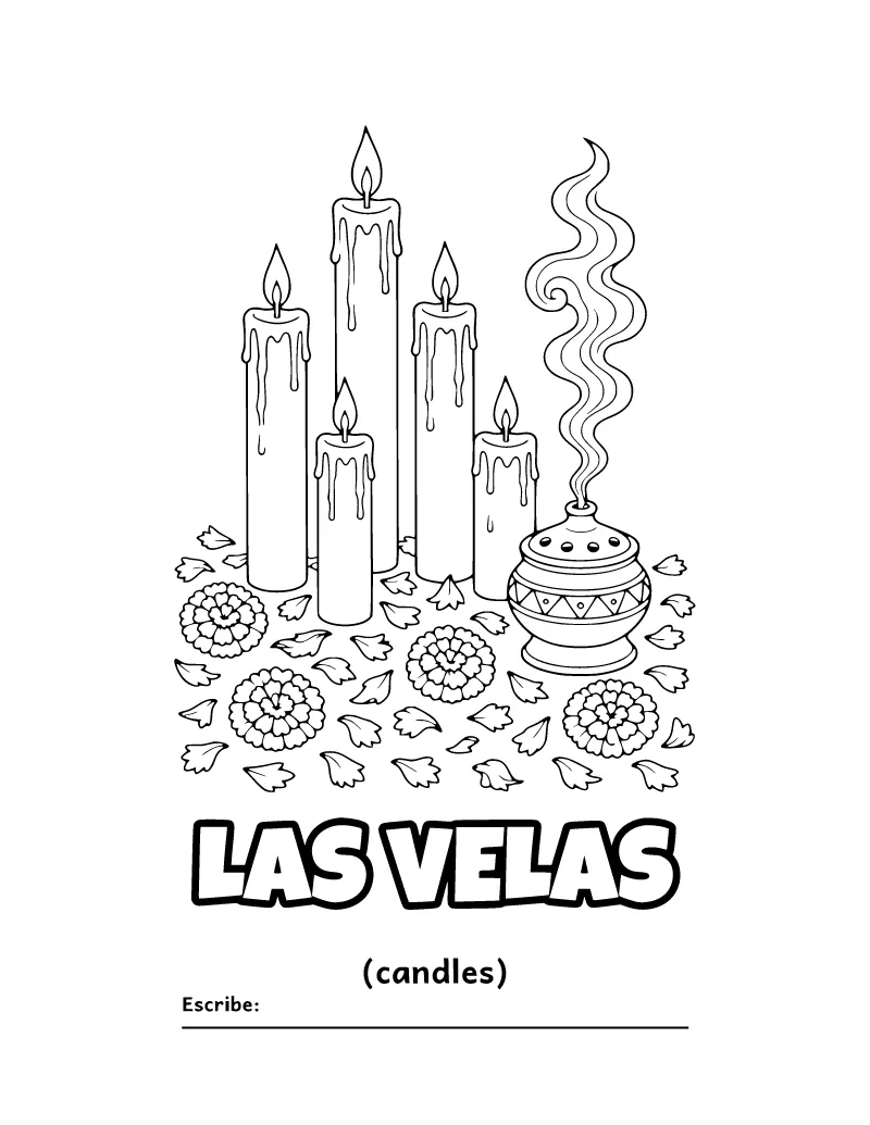 Las Velas para Colorear (Candles) coloring page – printable black and white line art