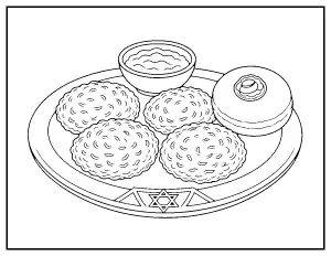 Latkes and Jelly Doughnut Plate coloring page – printable line art
