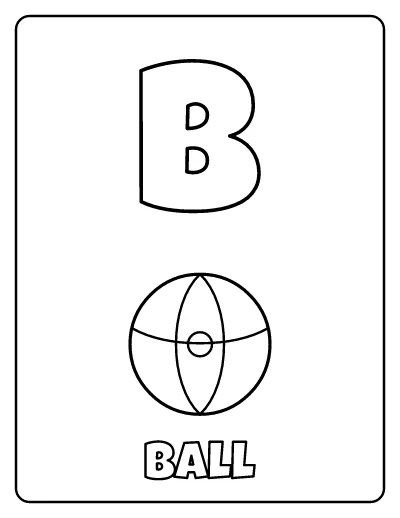 Letter B is for Ball coloring page – printable line art