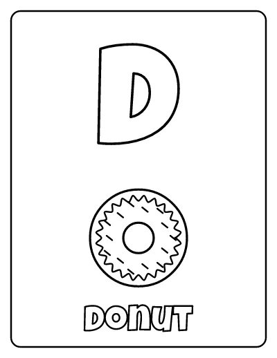 Letter D is for Donut coloring page – printable line art