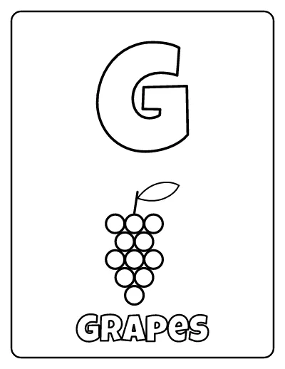 Letter G is for Grapes coloring page – printable line art