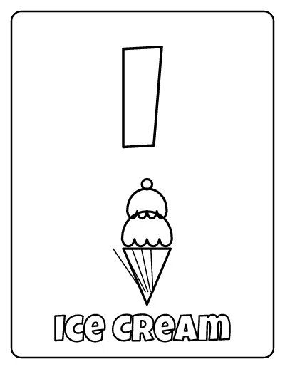 Letter I is for Ice Cream coloring page – printable line art