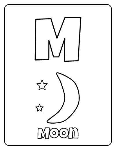 Letter M is for Moon coloring page – printable line art