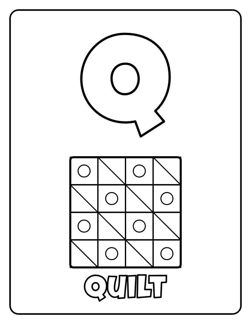 Letter Q is for Quilt coloring page – printable black and white line art