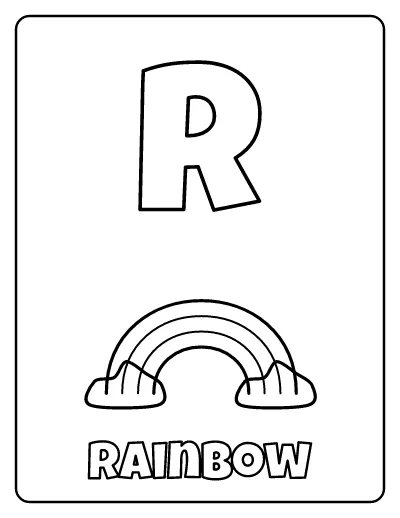 Letter R is for Rainbow coloring page – printable line art