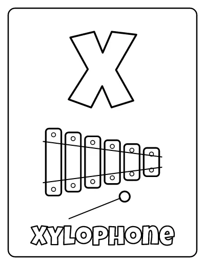 Letter X is for Xylophone coloring page – printable line art