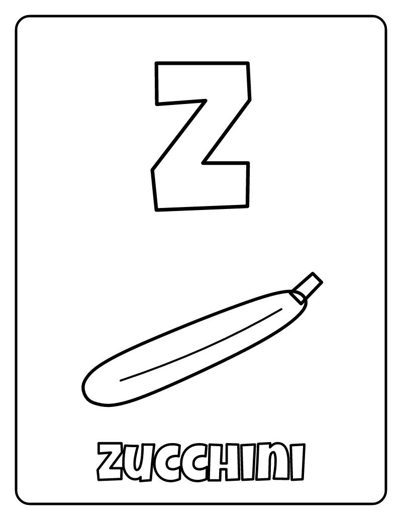 Letter Z is for Zucchini coloring page – printable black and white line art