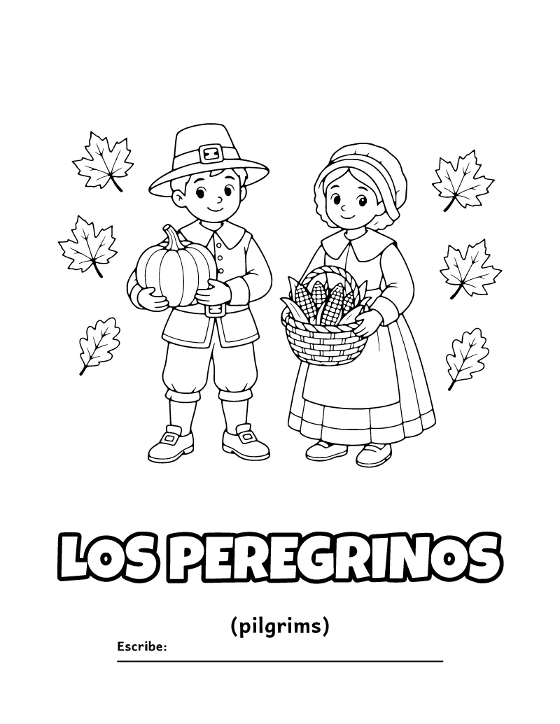 Los Peregrinos (Pilgrims) Spanish Coloring Page coloring page – printable black and white line art