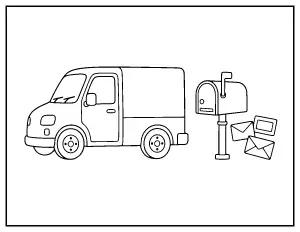 Mail Truck with Letters coloring page – printable line art