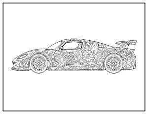 Mandala Race Car for Adults coloring page – printable line art