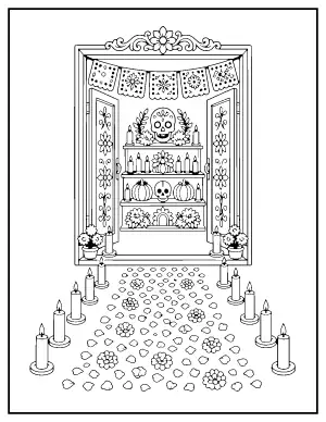 Marigold Petal Path to the Ofrenda coloring page – printable line art