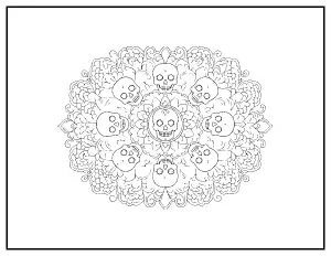 Marigold Sugar Skull Mandala coloring page – printable line art