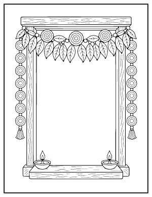 Marigold Toran Doorway coloring page – printable line art