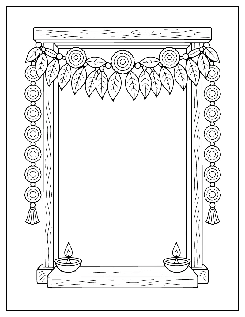 Marigold Toran Doorway coloring page – printable black and white line art