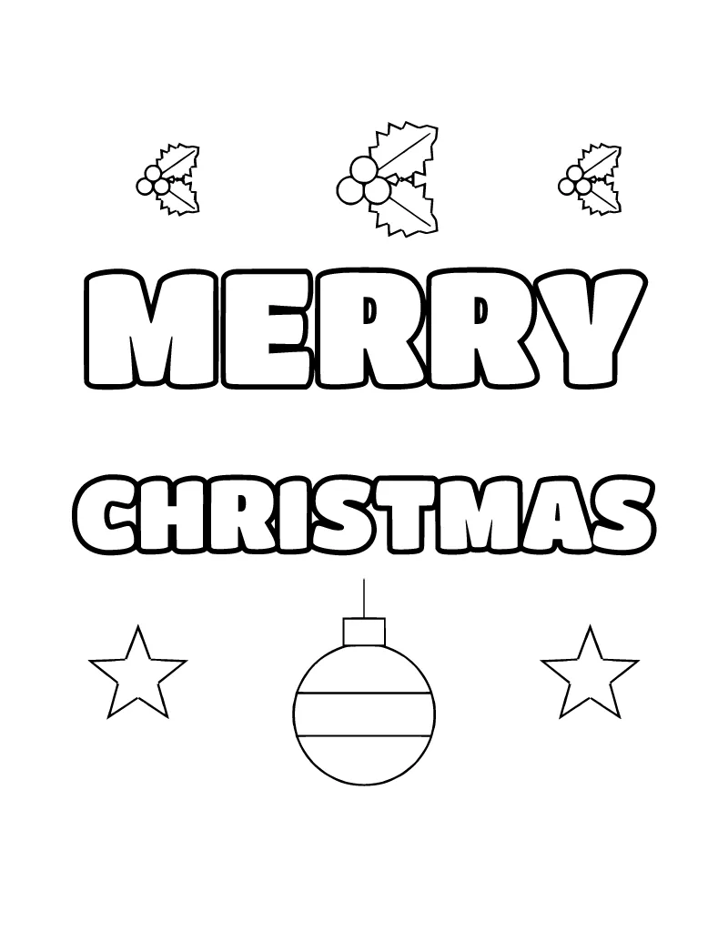 Merry Christmas Bubble Letters coloring page – printable black and white line art