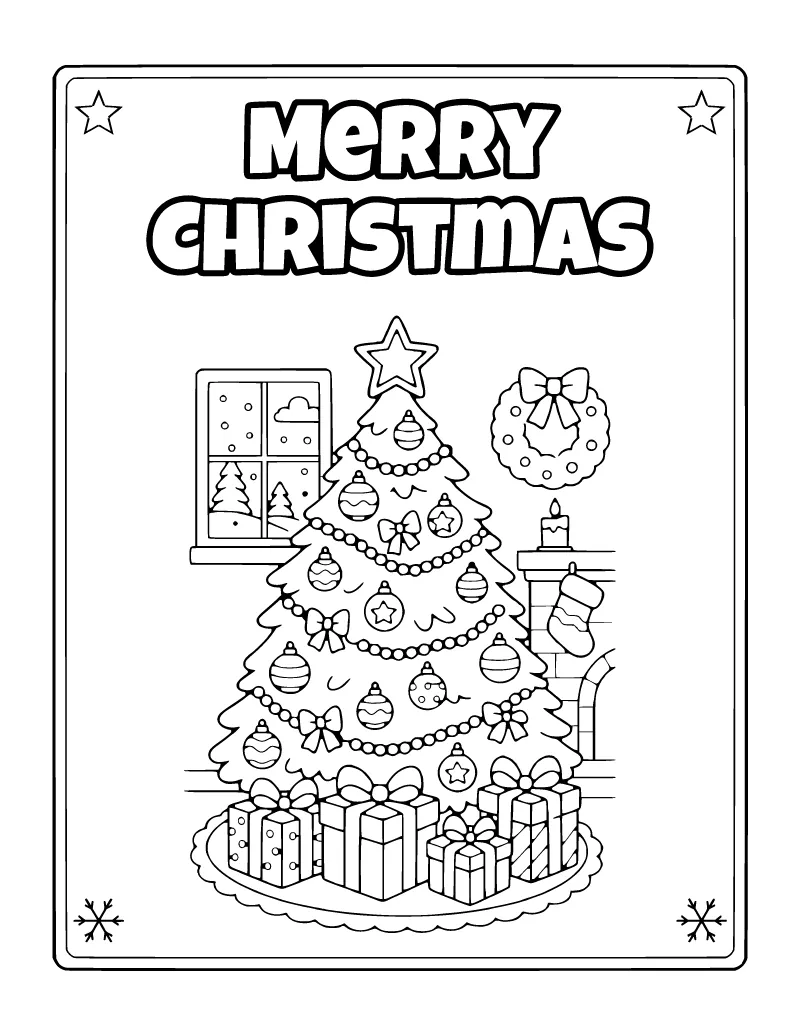 Merry Christmas Coloring Poster coloring page – printable black and white line art