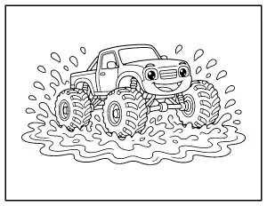 Monster Truck Mud Splash coloring page – printable line art