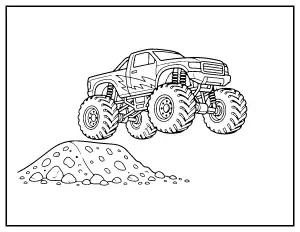 Monster Truck Ramp Jump coloring page – printable line art