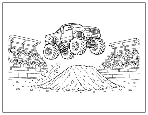 Monster Truck Stadium Show coloring page – printable line art