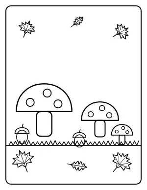 Mushrooms and Acorns on the Forest Floor coloring page – printable line art