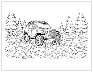 Off-Road SUV in the Mud coloring page – printable line art
