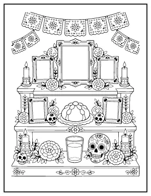 Ofrenda Altar coloring page – printable line art