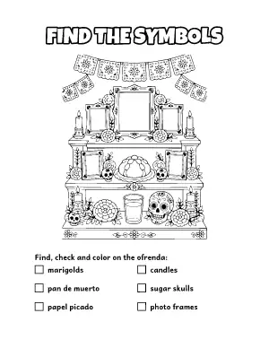 Ofrenda Symbols Worksheet coloring page – printable line art